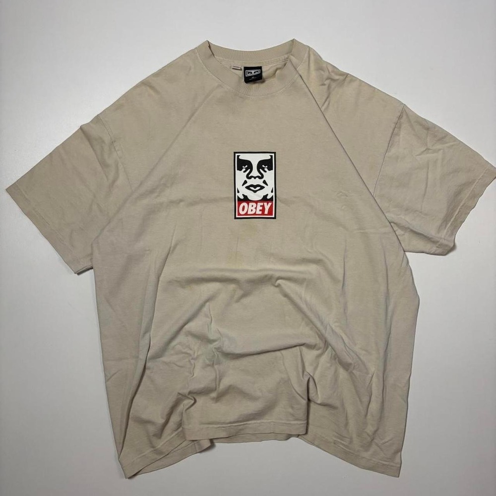 Cream Obey Icon Face Graphic T-Shirt - XL